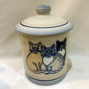 Louisville Stoneware Kentucky Kitty Lidded Jar Cannister Hand Painted Cats AS IS